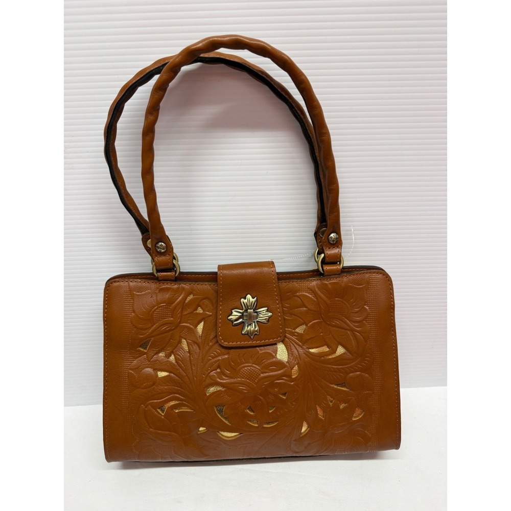 Patricia Nash Rosina Tooled Metallic GOLD LEATHER  Satchel PURSE Tan NWT‎